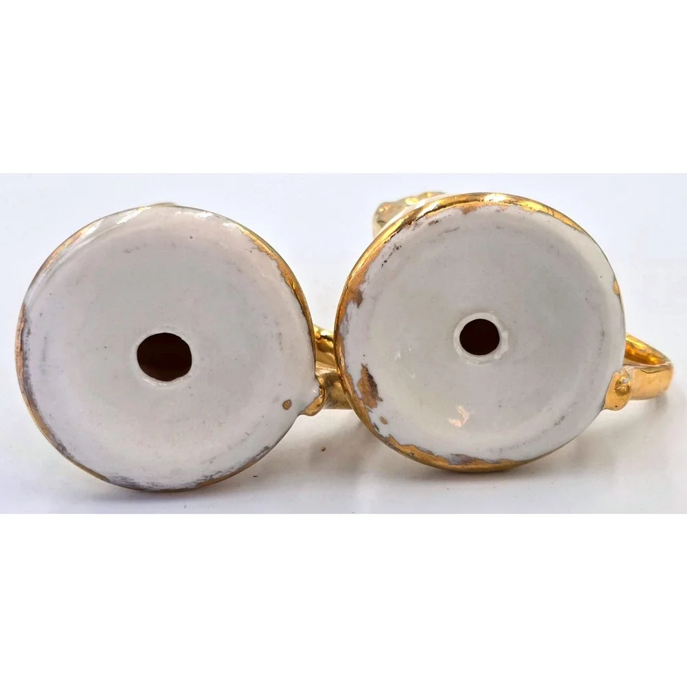 Vintage Ceramic Candle Shaped Salt & Pepper Shakers Gold Drip Accent Set of 2‎